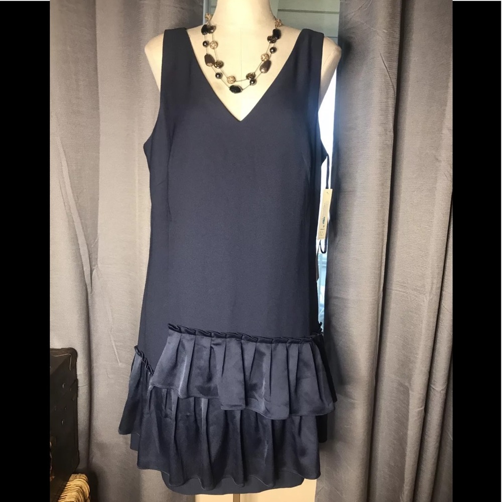 ELIZA J navy blue sleeveless ruffle dress 16